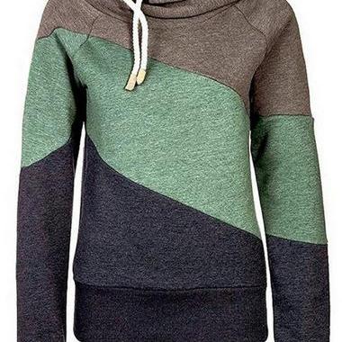 Fashion Long Sleeve Color Block Hooded Sweats (2..
