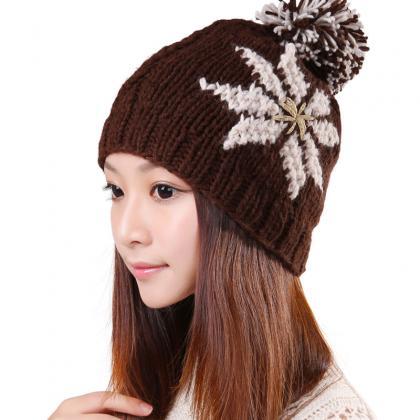 Knitted Winter Hat For Women - Coffee