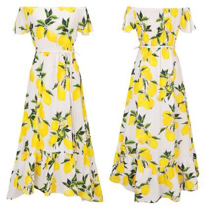 Casual Lemon Pattern Sleeveless Maxi Long Dress