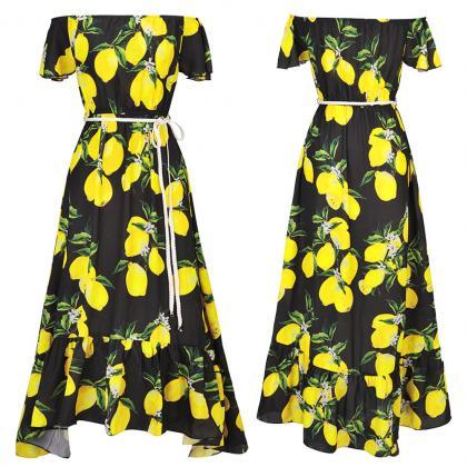 Casual Lemon Pattern Sleeveless Maxi Long Dress