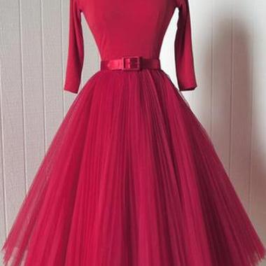Fashion Peter Pan Collar Red Belted A Line Dress