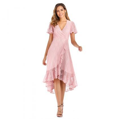 Style V Neck Pink Lace Dress