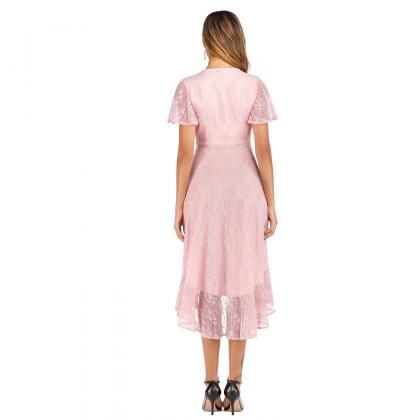 Style V Neck Pink Lace Dress