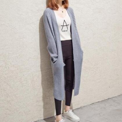 Women Knit Cardigan Sweater Coat Grey Color
