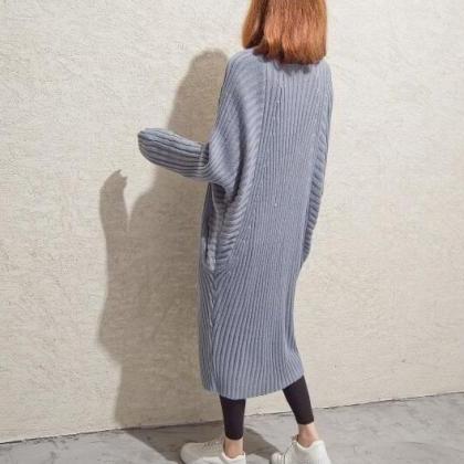 Women Knit Cardigan Sweater Coat Grey Color