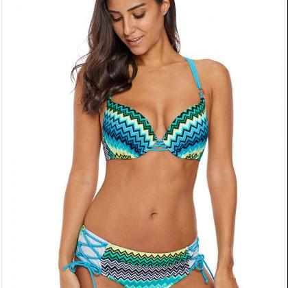 Print Strappy Bikini Swimsuit