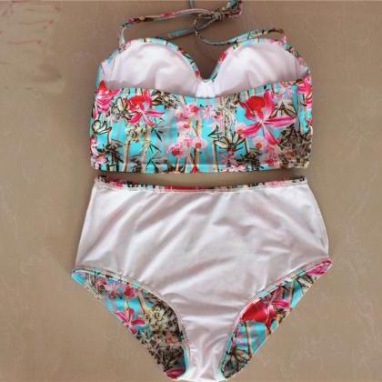 High Quality Bamboo Pattern Bathing Suit Women..