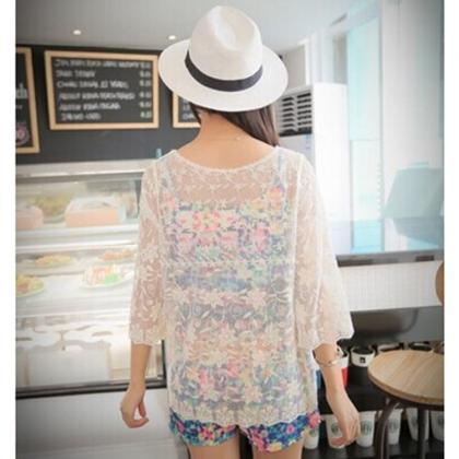 Summer Flower Lace Loose Woman Cardigan