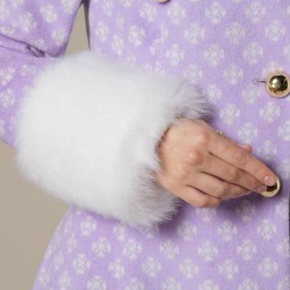 High Quality Fur Collar Woolen Coat - Purple