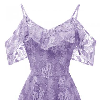 Sexy Sleeveless Open Back Dress With Lace - Purple