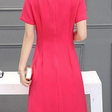 Short Sleeve Stripe Print Dress - Red