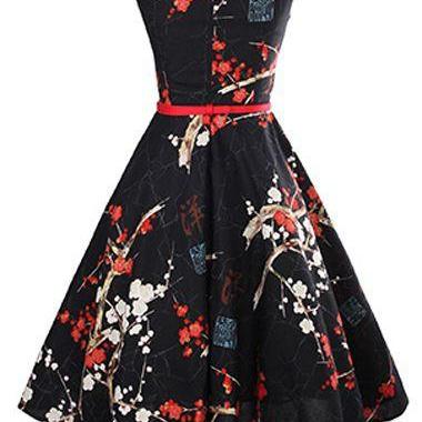 Fashion Sleeveless Round Neck Flower Print Dress