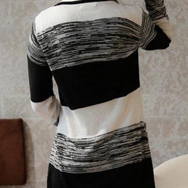 Casual Color Block Long Sleeve Cardigan - Black