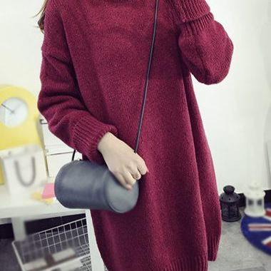 Fashion Loose Knitted Turtleneck Long Sweater -..