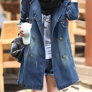 High Quality Notch Collar Double Breasted Denim..