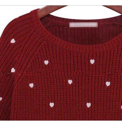 Love Print Knitted Crew Neck Long Sleeved Sweater