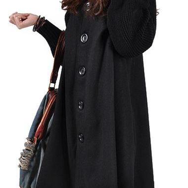 High Quality Button Closure Long Sleeve Swing Coat..