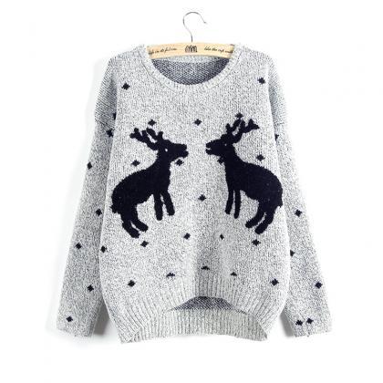 Cute And Fashion Two Elks Pullover Christmas..