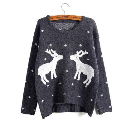 Cute And Fashion Two Giraffes Pullover Sweater -..
