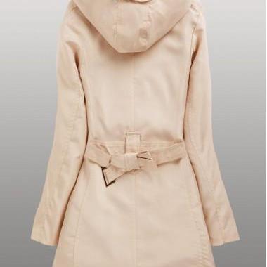 High Quality Hooded Collar Long Sleeve Belted..