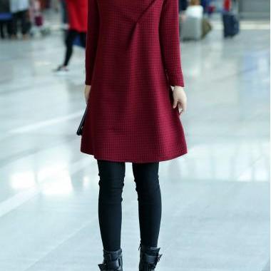 Fashion Wine Red Cowl Neck Long Sleeve Dress