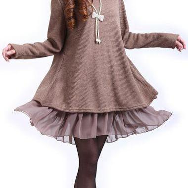 Fashion Long Sleeve Bowknot Decorated Sweater..