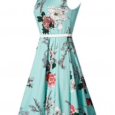 Vintage Floral Print A-line Tea-length Dress With..