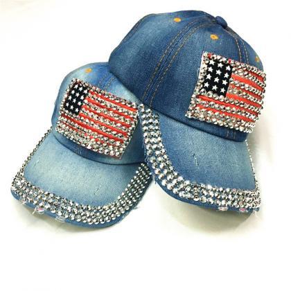 The American Flag Diamond Baseball Cap Hat For..