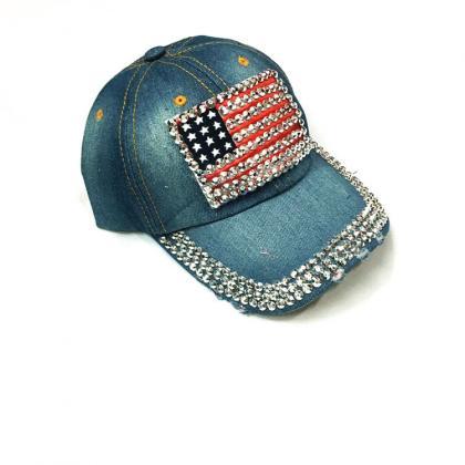 Women The American Flag Diamond Baseball Cap Hat