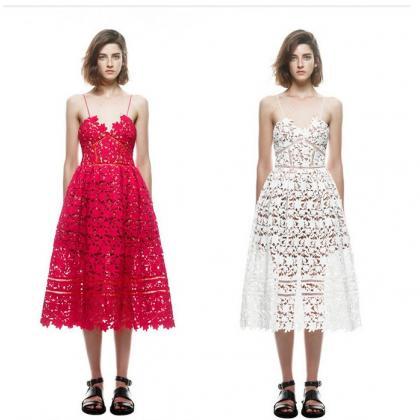 High Quality Designer Hollow Lace Midi Dress (5..
