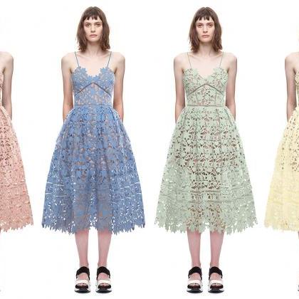 High Quality Designer Hollow Lace Midi Dress (5..