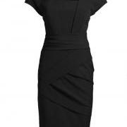 European Style Solid Color Square Neck Sheath Dress - Black
