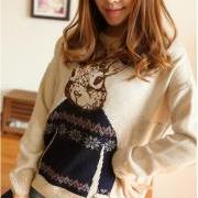 Girls Sweet Rabbit Print Long Sleeve Pullovers - Beige