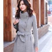 High Quality Side Button Down Belted Wool Coat - Grey