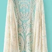 Beautiful Enchanting Long Sleeve Beige Lace Cardigans for Woman