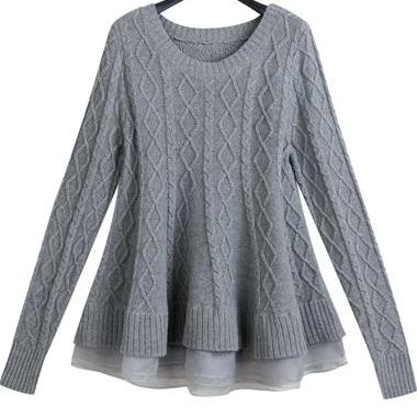 Fashion And High Quality Long Sleeve Flouncing Hem Sweater (2 Colors)
