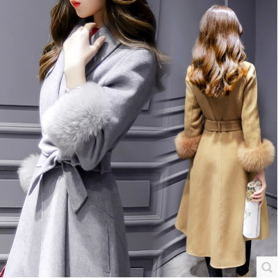 High Quality V Neck Turndown Collar Woolen Coat For Lady (3 Colors)