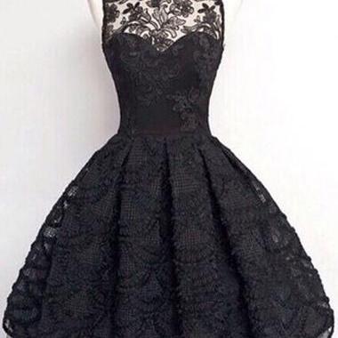 Fashion Black Sleeveless Lace A Line Dress