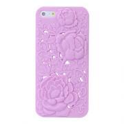Rubberized Plastic Hard Case Hollow Out Carve Peony Protective Back Case for iPhone 5 - Pink