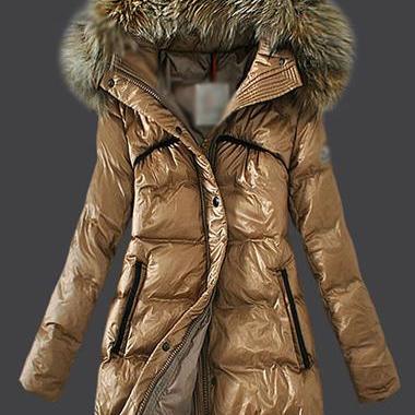 High Quality Hooded Collar Faux Fur Embellished Cotton Padded Coat