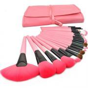 Brand New 24 Pcs/Set Makeup Brush Cosmetic Set Kit Packed In High Quality Leather Case - Pink