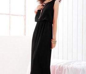 Black Most Popular Chiffon Appliqued Sleeveless Prom Dresses main image 0