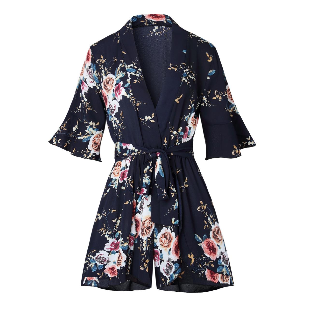 Woman V-neck Fashion Summer Floral Print Rompers (3 Colors)