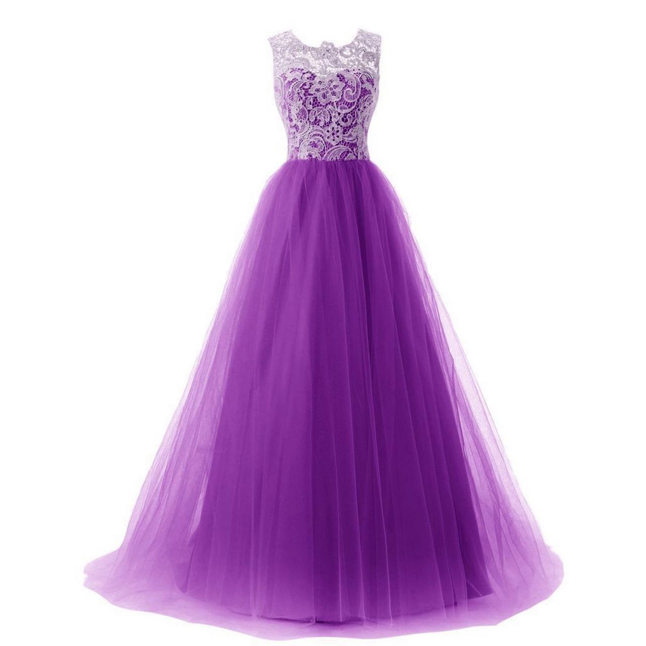 High Quality Sleeveless Lace Maxi Long Dress Evening Party Chiffon Dress - Purple
