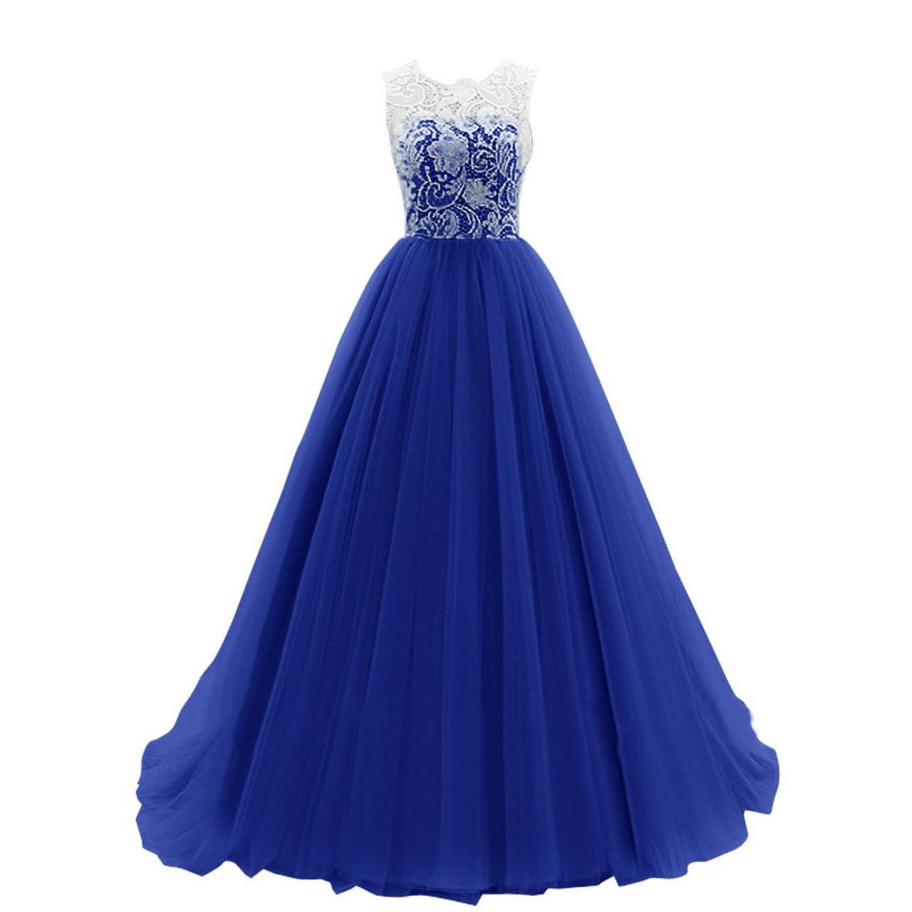 High Quality Sleeveless Lace Maxi Long Dress Evening Party Chiffon Dress - Dark Blue
