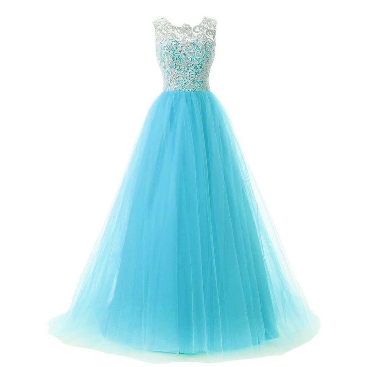 High Quality Sleeveless Lace Maxi Long Dress Evening Party Chiffon Dress - Light Blue