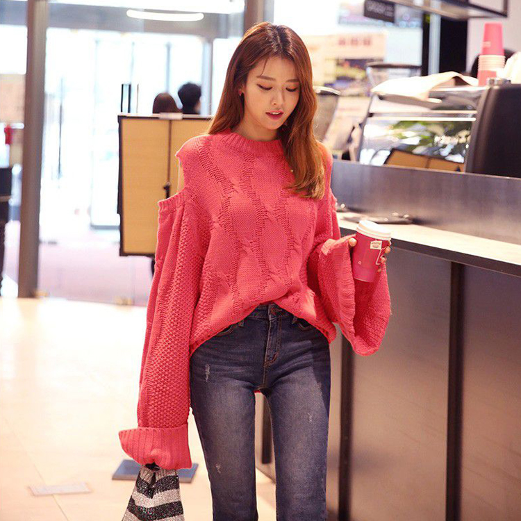 High Quality Casual Loose Long Sleeve Long Style Sweater - Rose Pink
