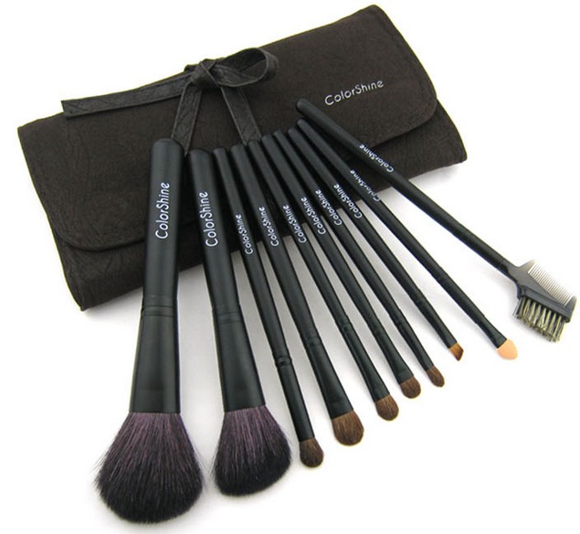 Color Shine High Quality Natural Wool Goat Hair 10pcs Profession Cosmetic Beauty Makeup Brush Set