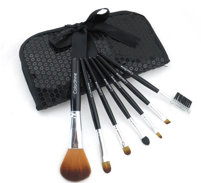 Colorshine High Qulity 7pcs Pro Makeup Make Up Cosmetic Brush Set Kit W/ Leather Case - Black