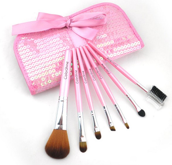 Colorshine High Qulity 7pcs Pro Makeup Make Up Cosmetic Brush Set Kit W/ Leather Case - Pink